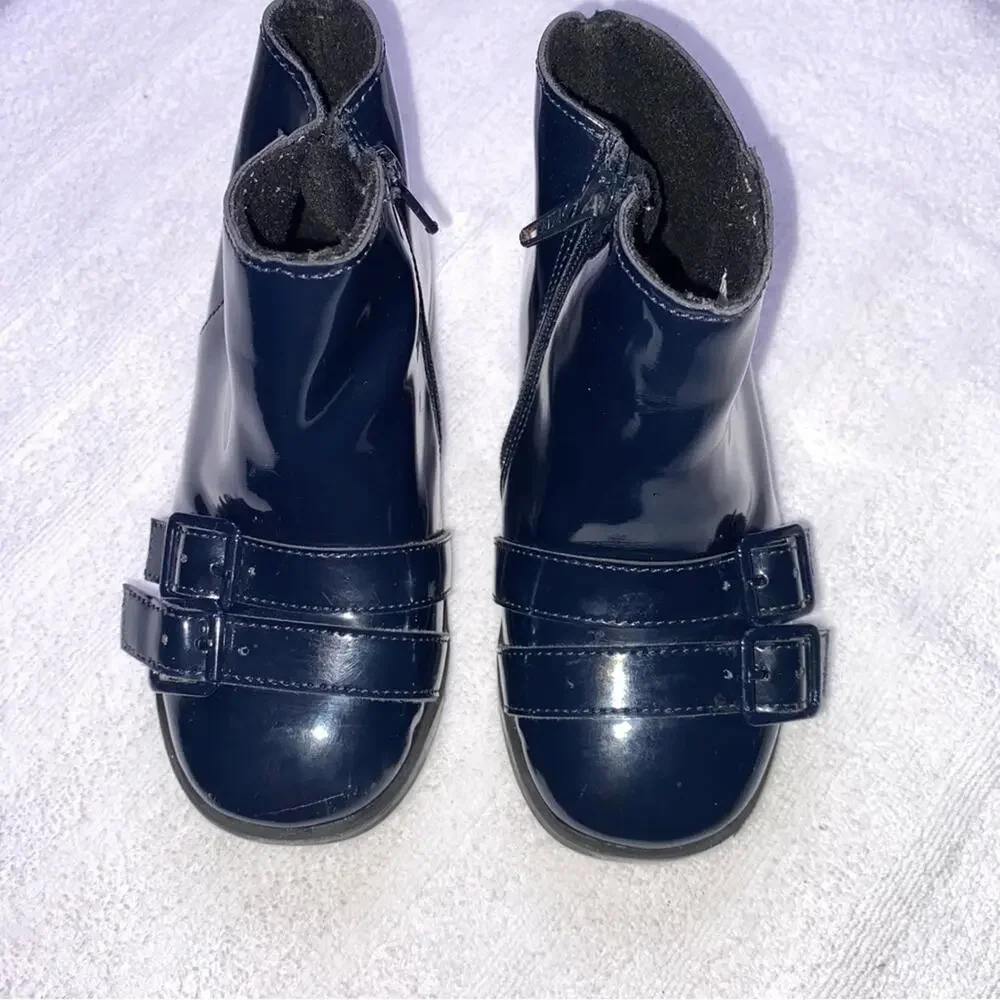 Zara Baby Booties Girls Size 24 Month Navy Blue Patent Leather *